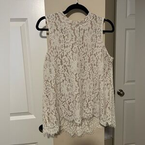 Rose + Olive Women's White Lace Lined Sleeveless High Neck Top